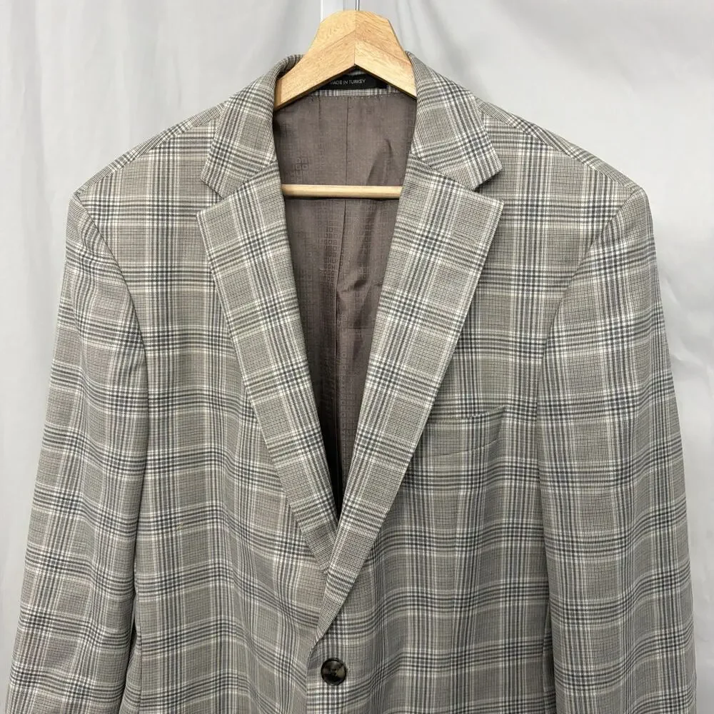 Hugo Boss Mens Blazer 42L Wool Gray Plaid Jacket Italy